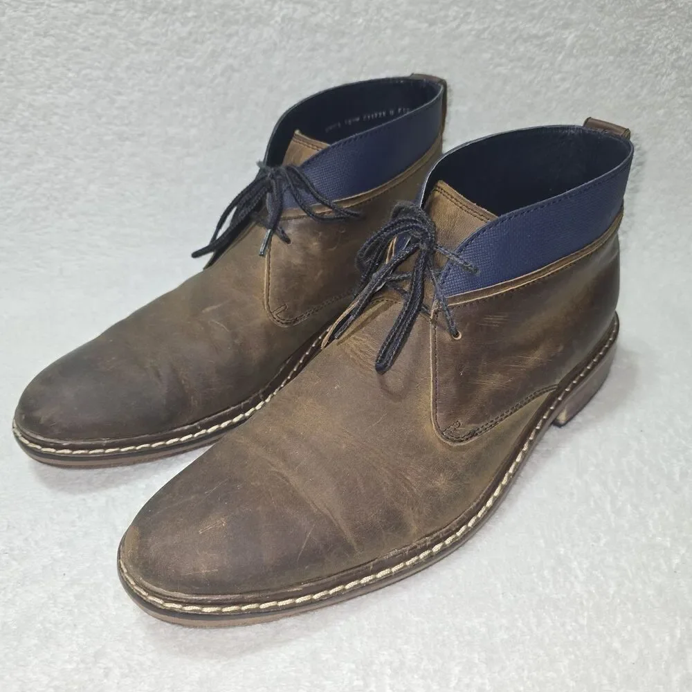 Cole Haan Men's Size 10.5 Colton Chukka Leather Boots Brown Blue Lace Up C11771